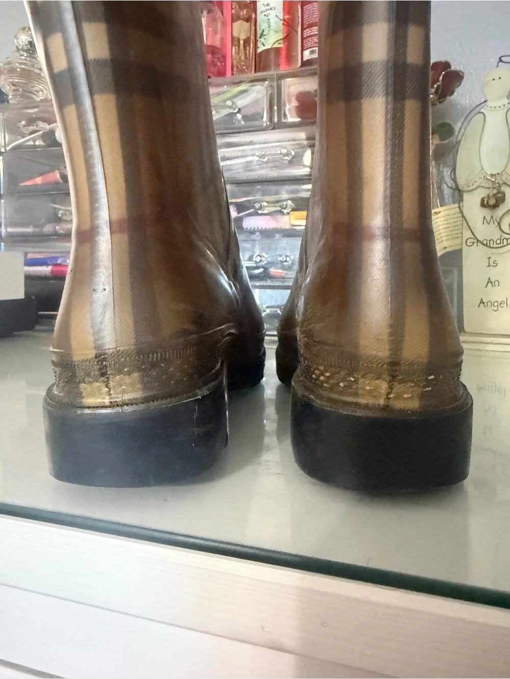 Burberry Beige Plaid Rain Boots